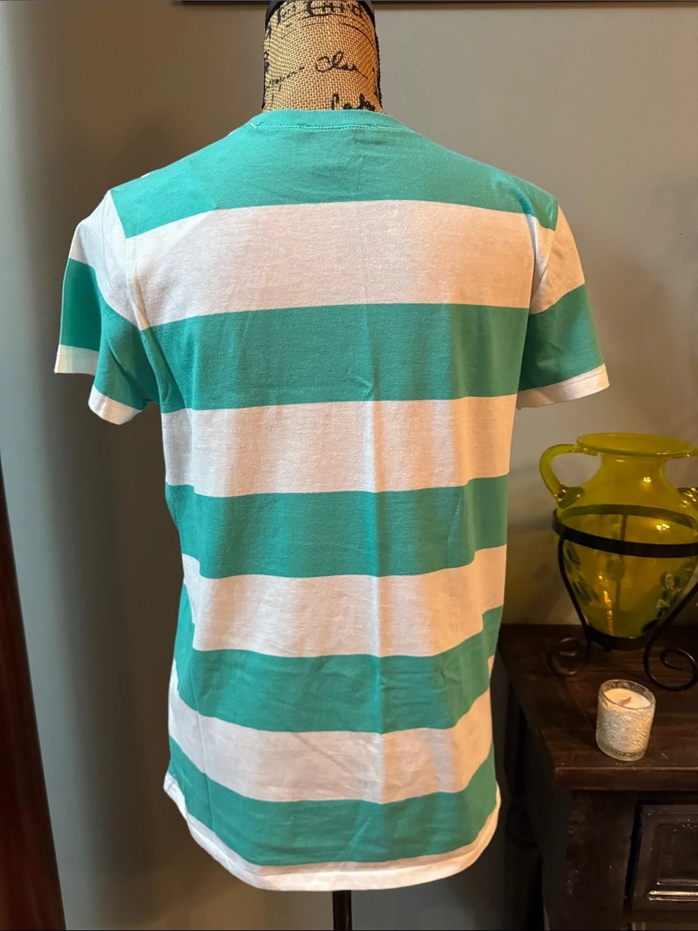 Ralph Lauren Aqua and White Striped Polo Tee. Size XL. NWT